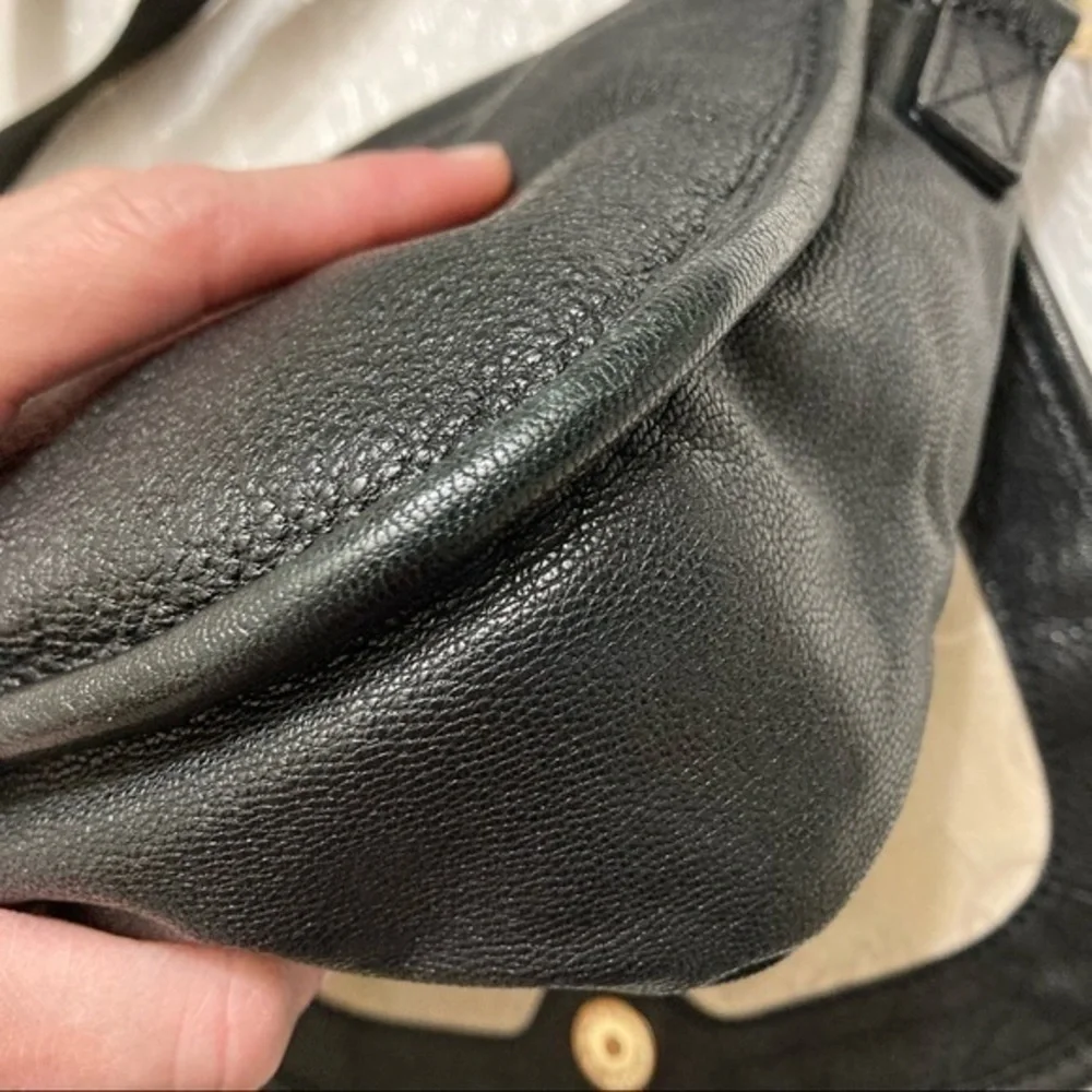 Michael kors black leather buckled saddle flap bag